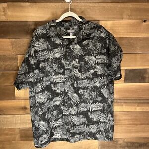 Van Heusen Men's Hawaiian Button Up Shirt Black Gray Floral Size XL